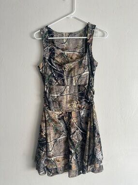 Camo Print Sleeveless A-Line Dress - Brown/Green